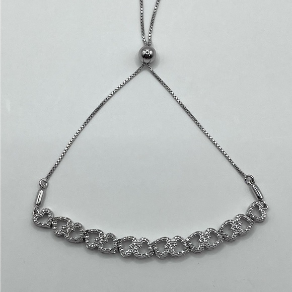 Heart Bolo Bracelet 925 Sterling Silver Accented Diamond - Picture 3 of 5